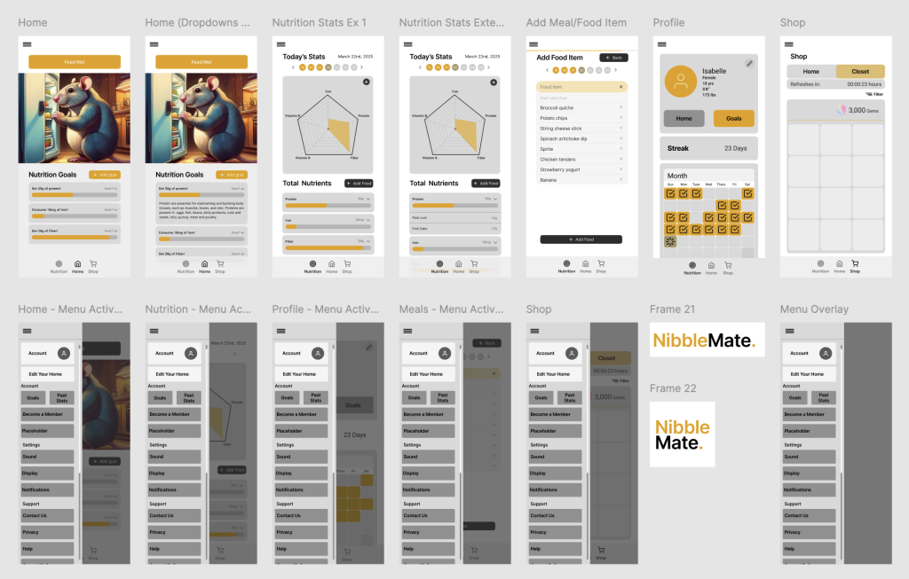 13 detailed pages of the NibbleMate app.